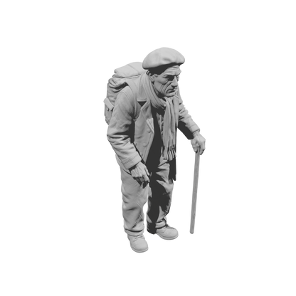 MM2265 WW2 France 1940s Refugees-12 Man with Pack and Cane