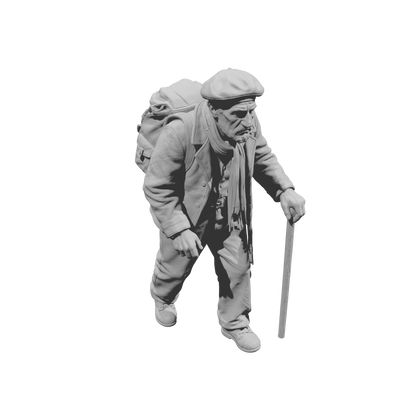 MM2257 WW2 France 1940s Refugees-4 Elderly Man with Cane