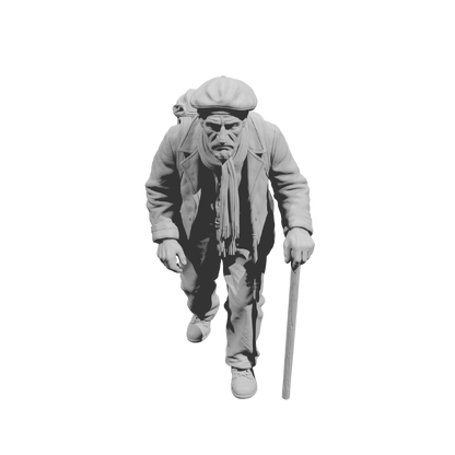 MM2257 WW2 France 1940s Refugees-4 Elderly Man with Cane