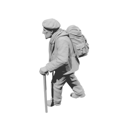 MM2257 WW2 France 1940s Refugees-4 Elderly Man with Cane