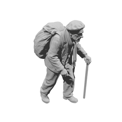 MM2259 WW2 France 1940s Refugees-6 Man with Large Rucksack and Cane