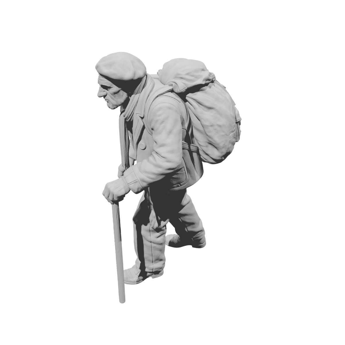 MM2259 WW2 France 1940s Refugees-6 Man with Large Rucksack and Cane