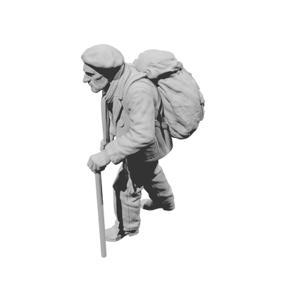 MM2259 WW2 France 1940s Refugees-6 Man with Large Rucksack and Cane
