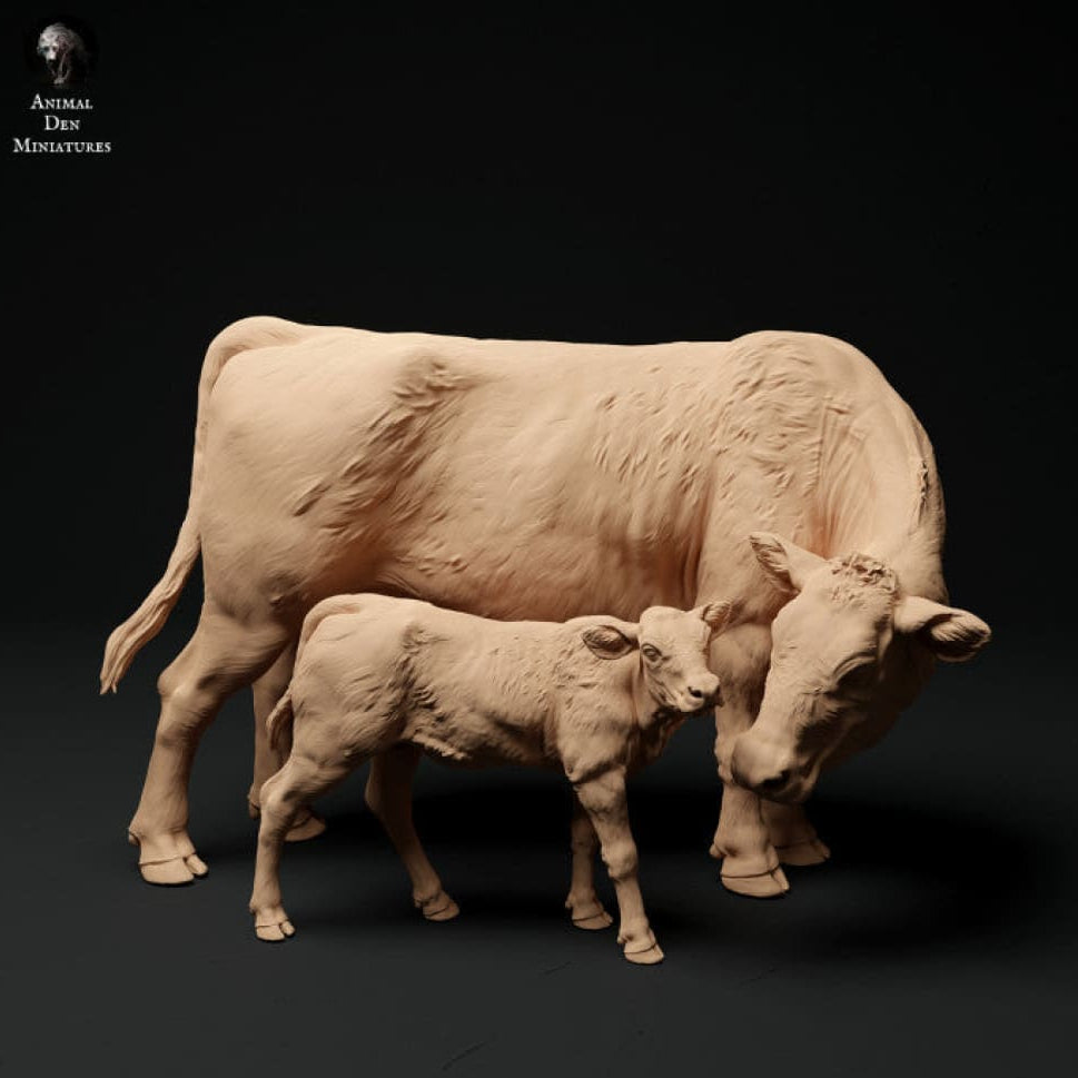 Adm1005 Red-Devon-Cow-With-Calf Animal