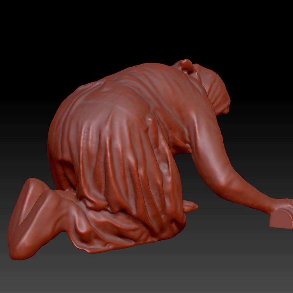 Dsp211 Older Female Scrubbing Floor Figure