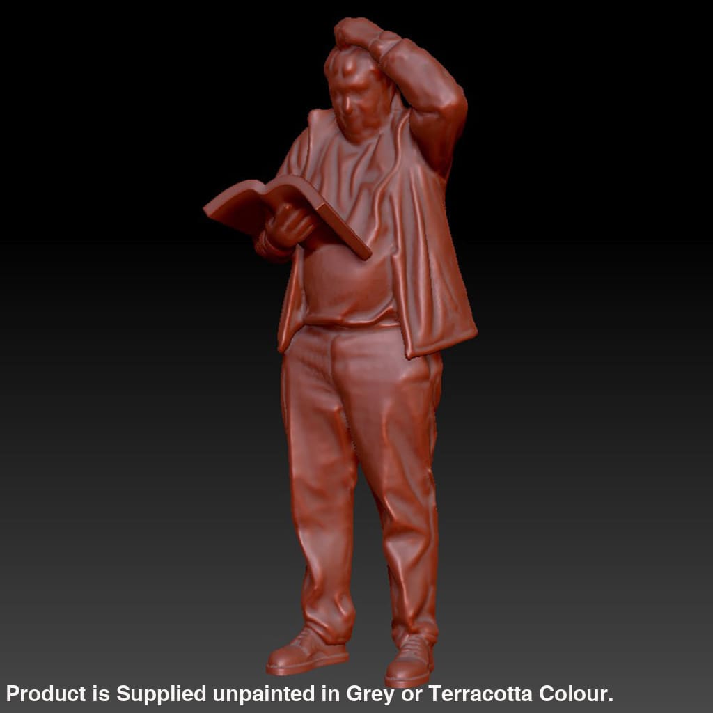 DSP246 Older Male reading Book Hand on Head Figure