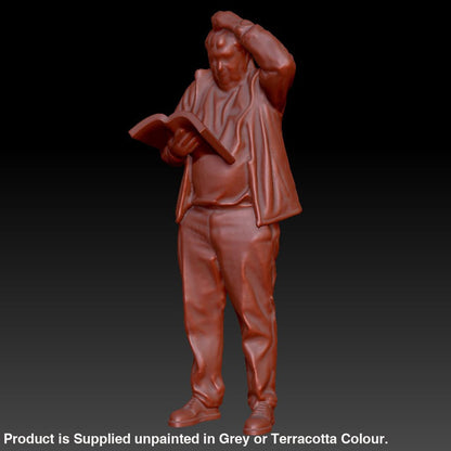 DSP246 Older Male reading Book Hand on Head Figure