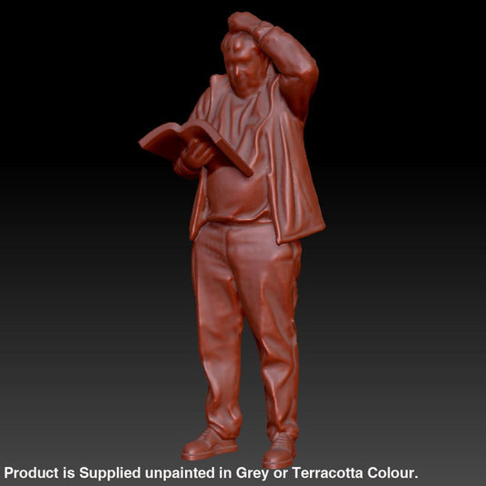 DSP246 Older Male reading Book Hand on Head Figure