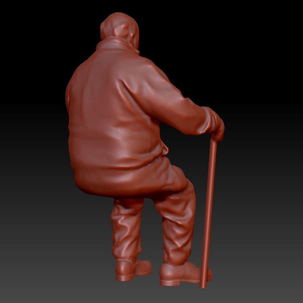 DSP251 Older Sitting with Walking Stick Figure