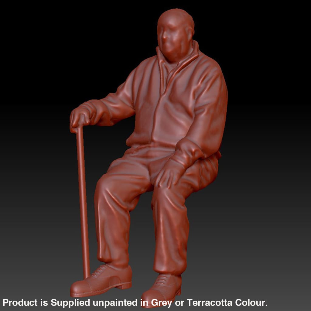 DSP251 Older Sitting with Walking Stick Figure