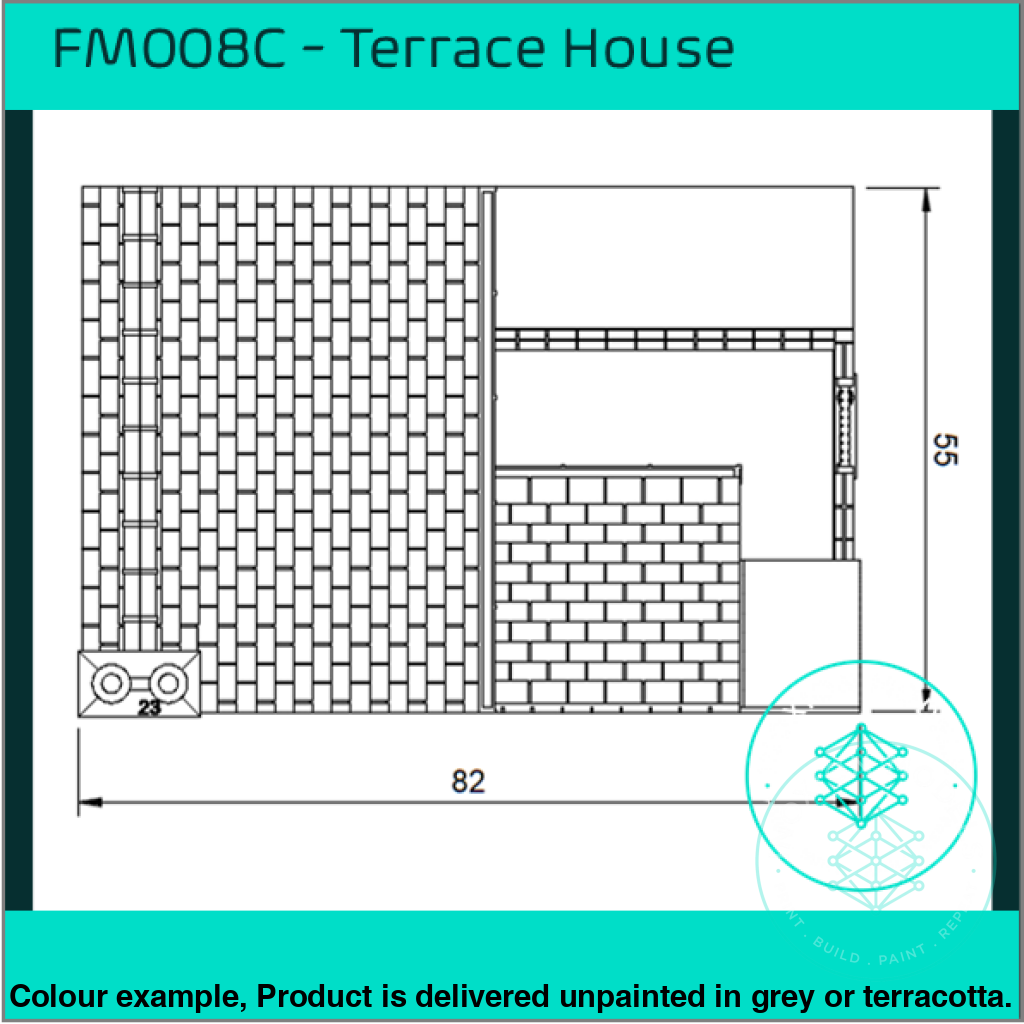 Fm008E – Low Relief Terrace House W Close Oo/Ho Scale Oo Building