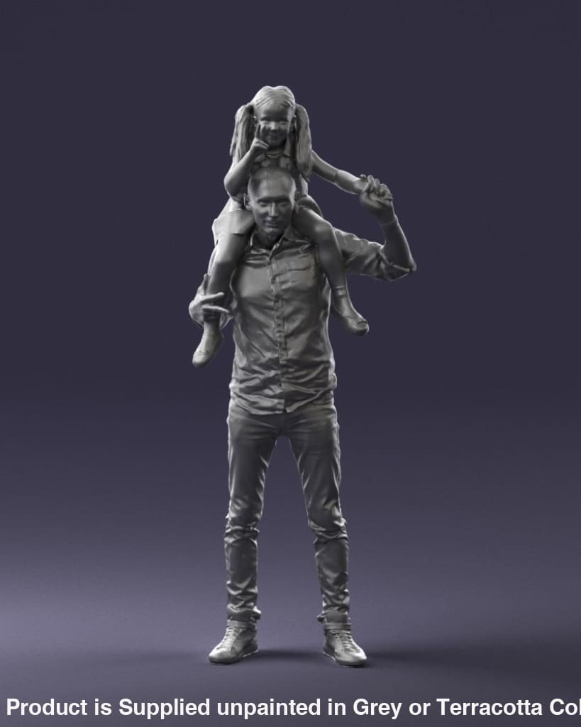 Dad With Young Daughter On Shoulders Figure