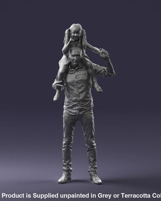 Dad With Young Daughter On Shoulders Figure