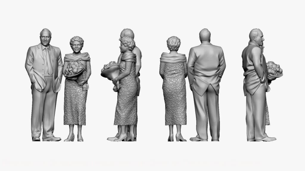 Old Man In Suit And Woman With Flowers Figure