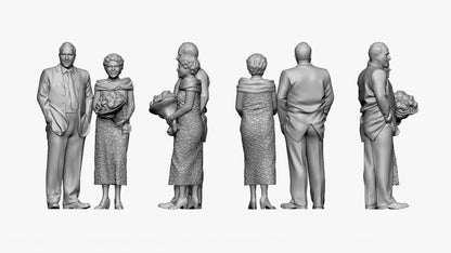 Old Man In Suit And Woman With Flowers Figure