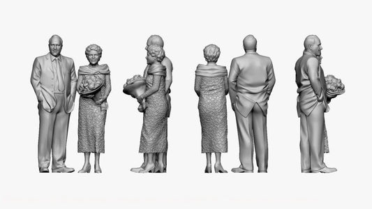 Old Man In Suit And Woman With Flowers Figure