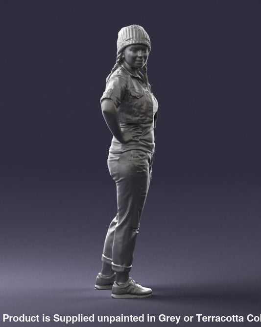 Young Girl In Hat Hands On Hips Figure