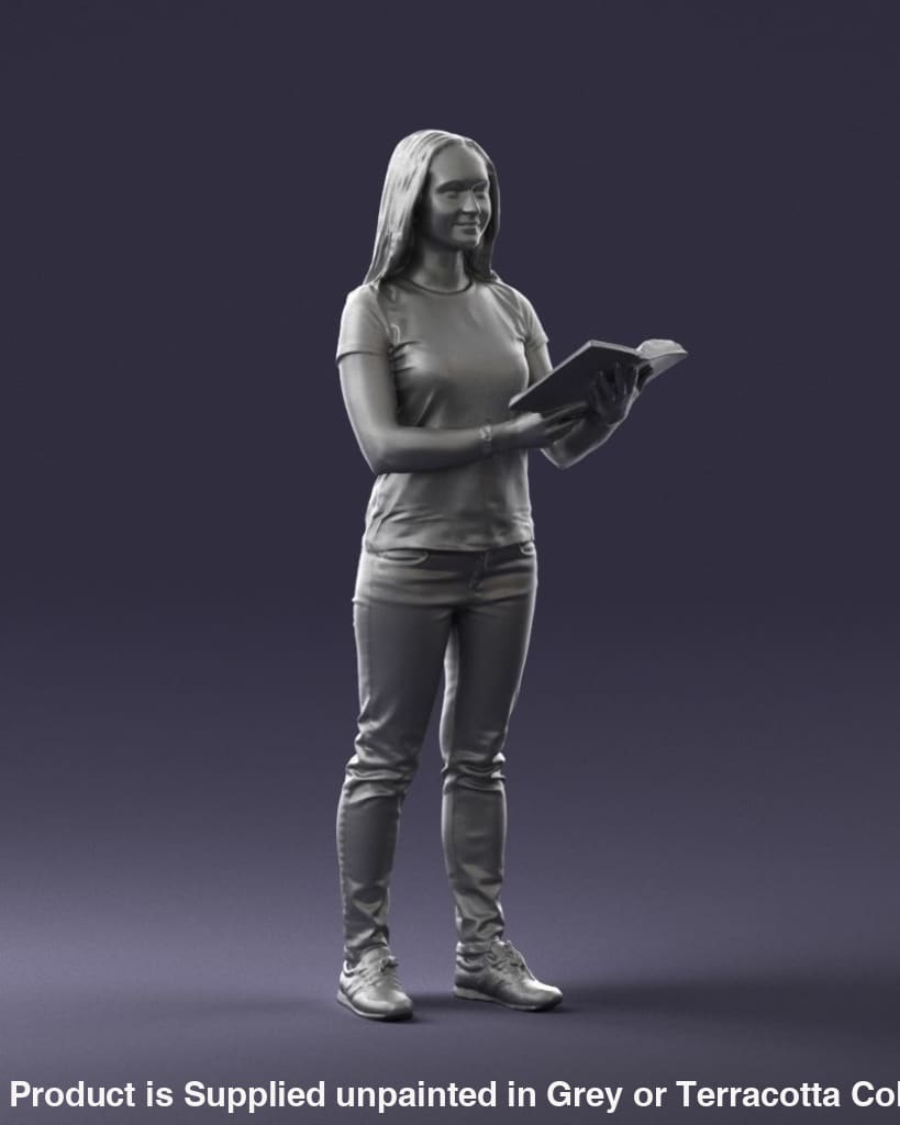 Young Girl Standing With Book Figure