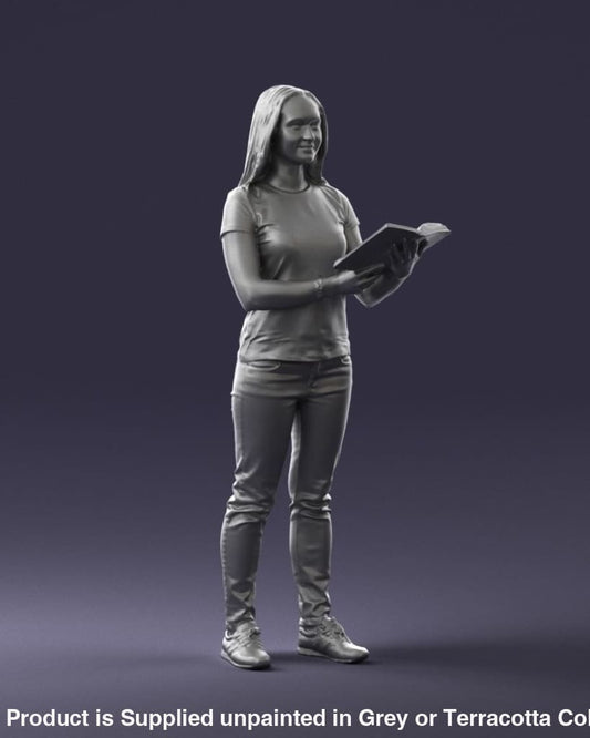 Young Girl Standing With Book Figure