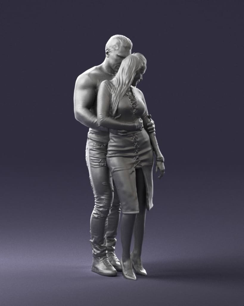 Young Smart Couple Hugging Figure