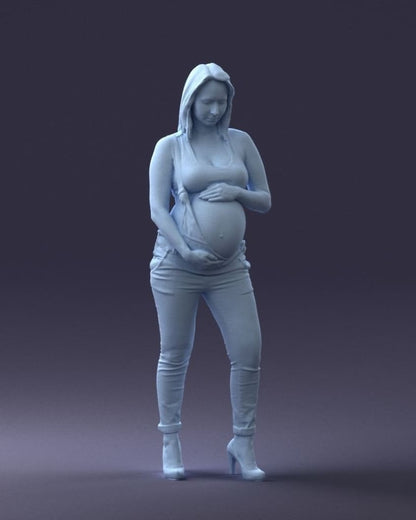 Young Pregnant Girl Showing Baby Bump Figure