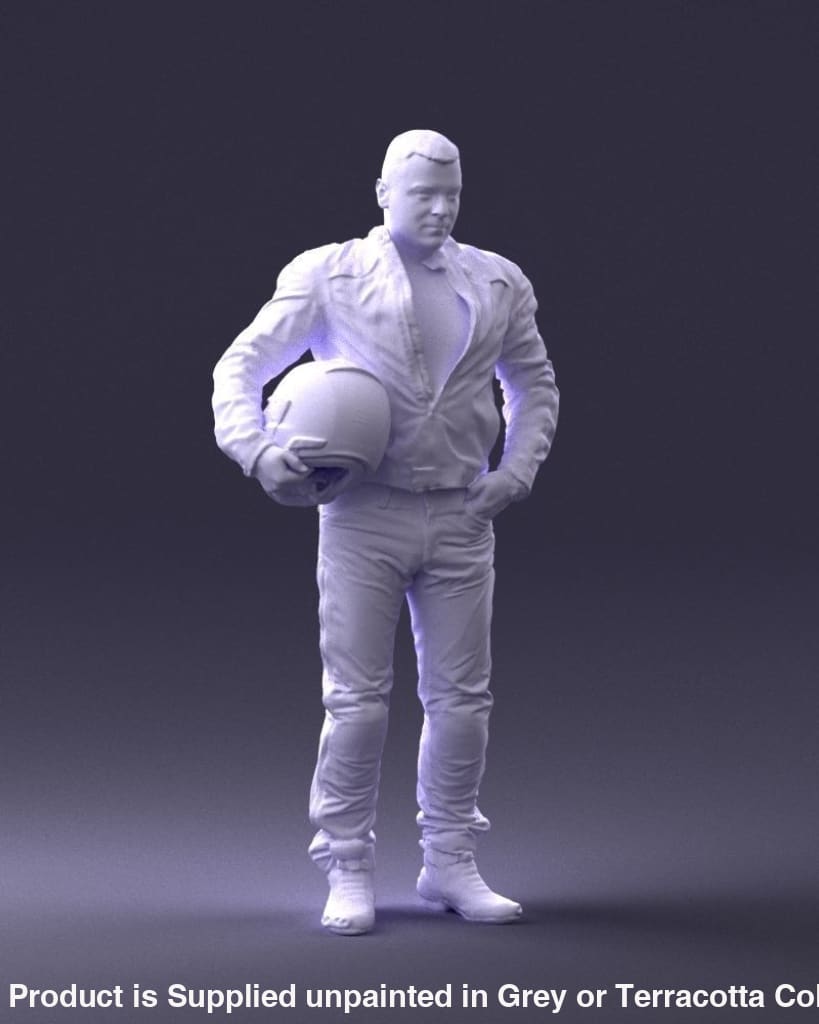 Motorcyclist In Leathers And Holding Helmet Figure