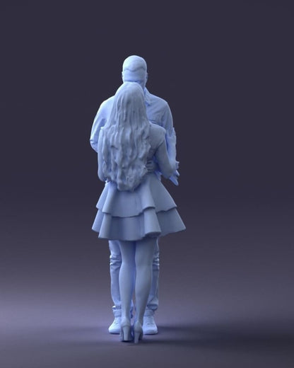 Young Couple Man Holding Flowers Behind Back Figure