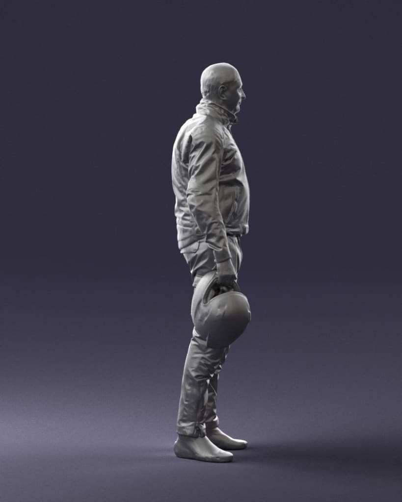 Older Pensioner In Motorcycle Clothes And Helmet Figure