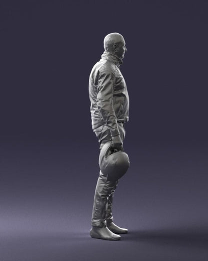 Older Pensioner In Motorcycle Clothes And Helmet Figure