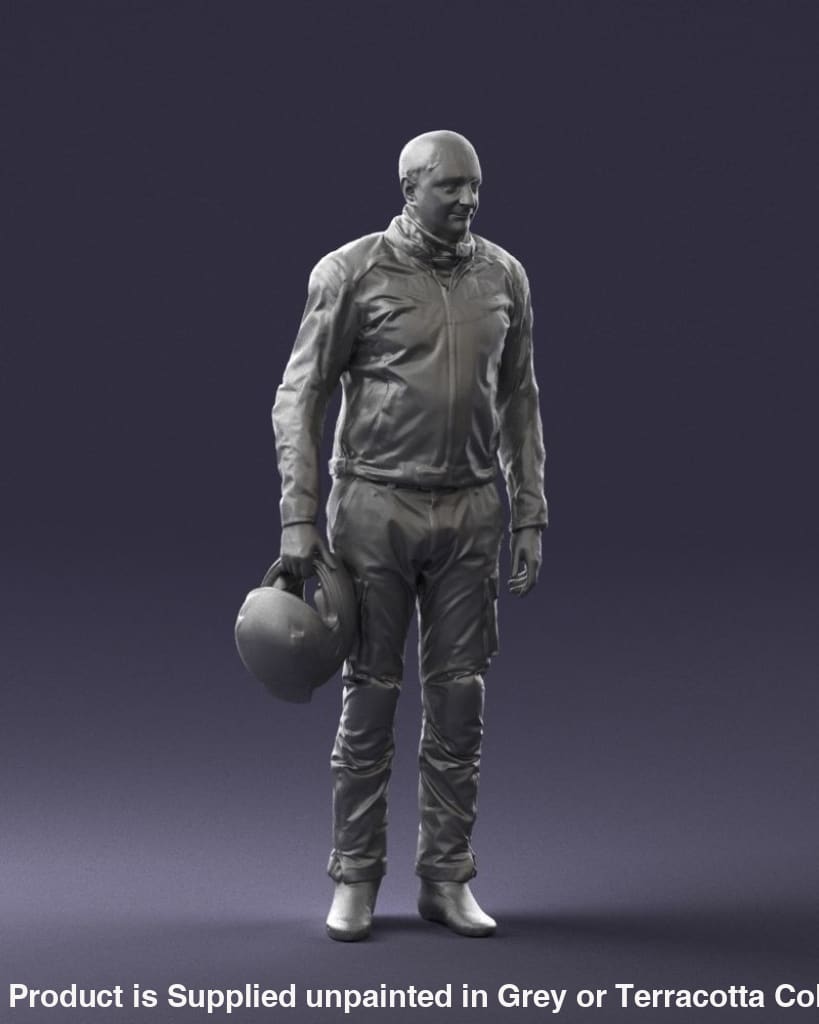 Older Pensioner In Motorcycle Clothes And Helmet Figure