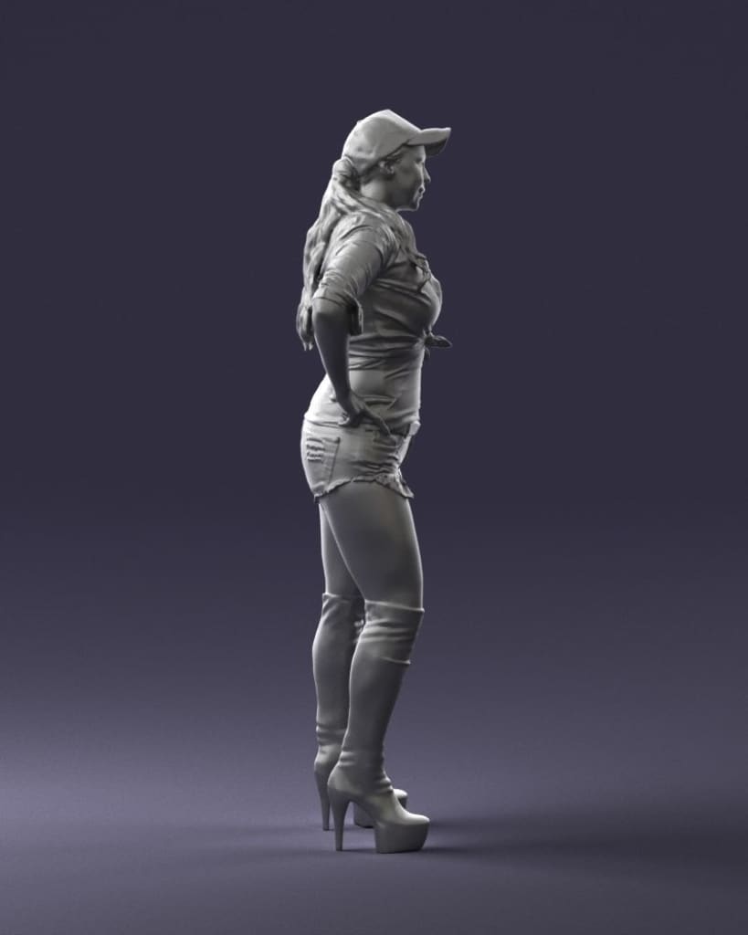 Young Girl In Shorts Hand Up Wearing Baseball Cap Figure