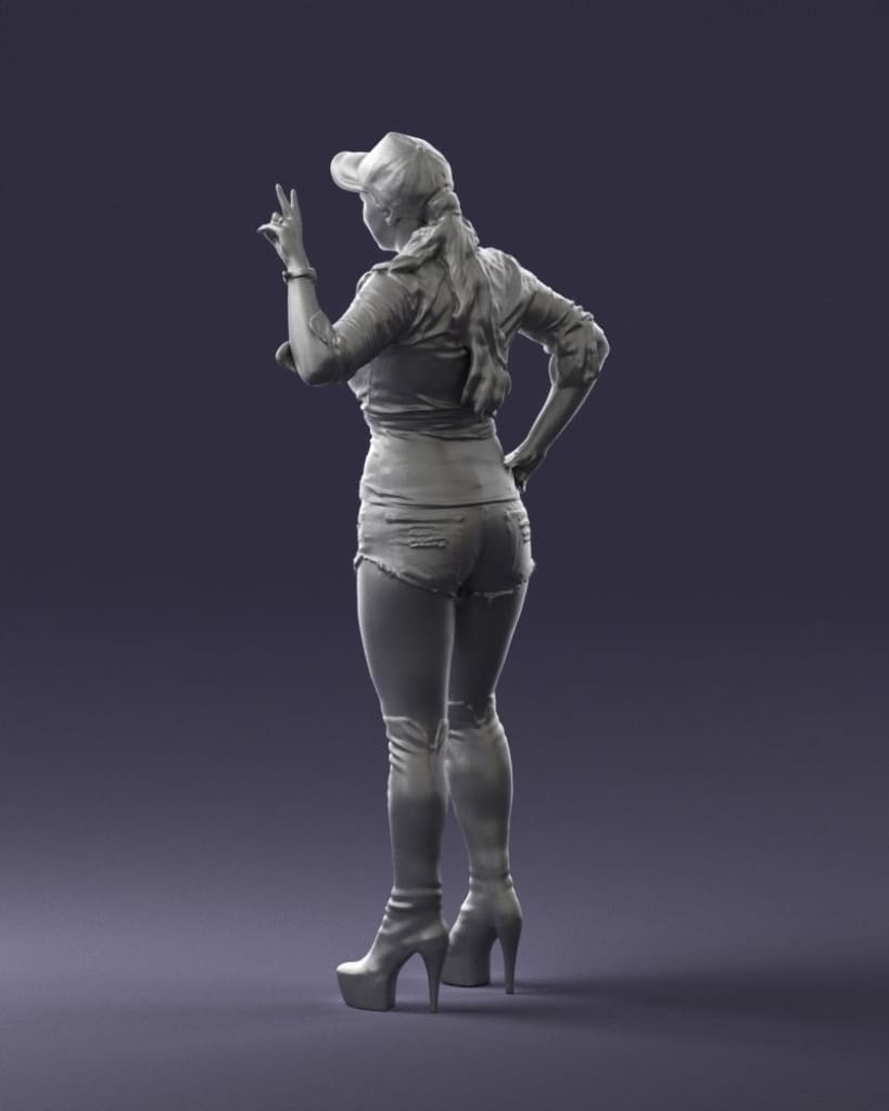 Young Girl In Shorts Hand Up Wearing Baseball Cap Figure