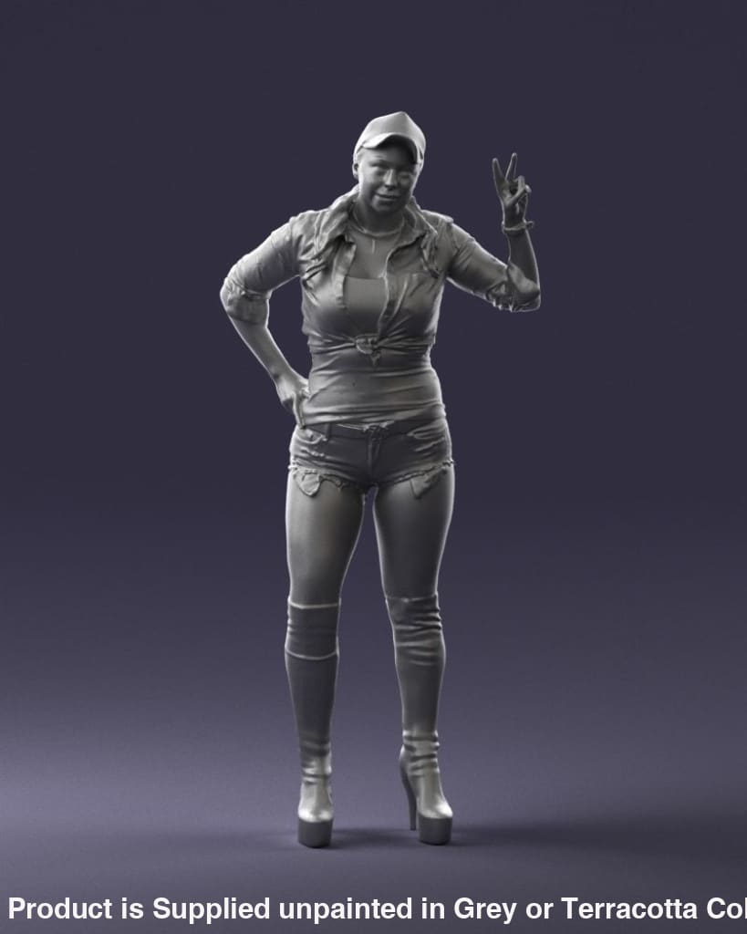 Young Girl In Shorts Hand Up Wearing Baseball Cap Figure