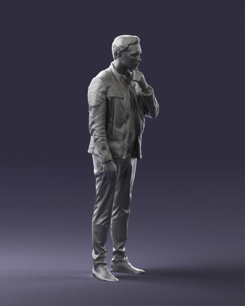 Young Male Looking Worried Hand On Chin Figure