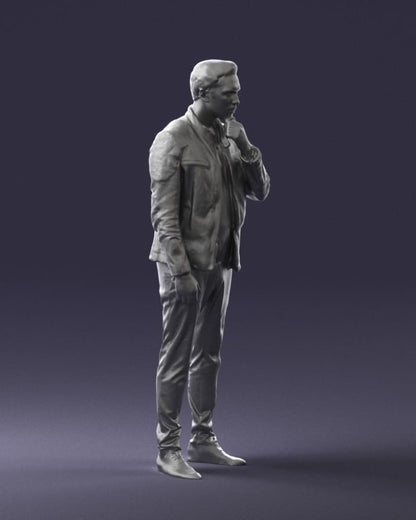 Young Male Looking Worried Hand On Chin Figure