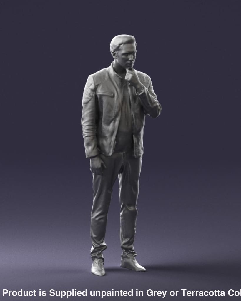 Young Male Looking Worried Hand On Chin Figure