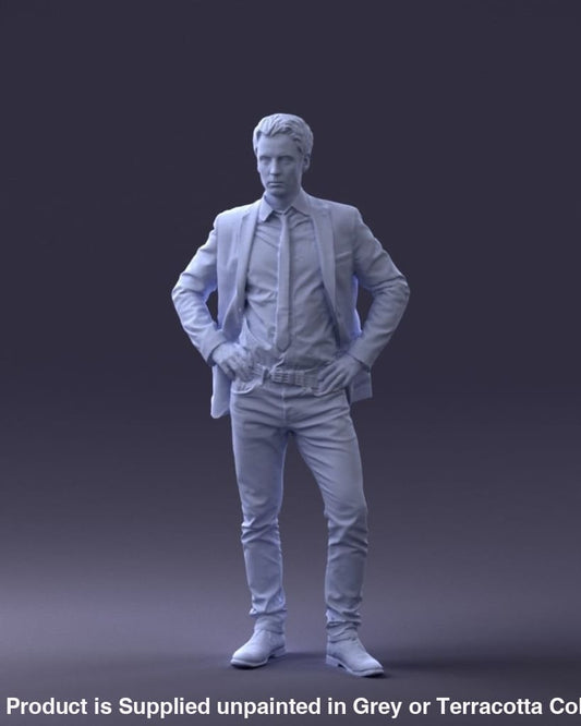 Young Male In Suite Hands On Hips Figure