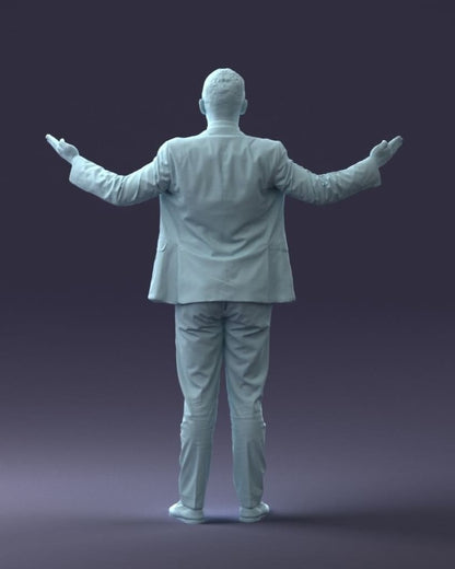 Young Male In Suite Hands Out Surrender/welcome Figure