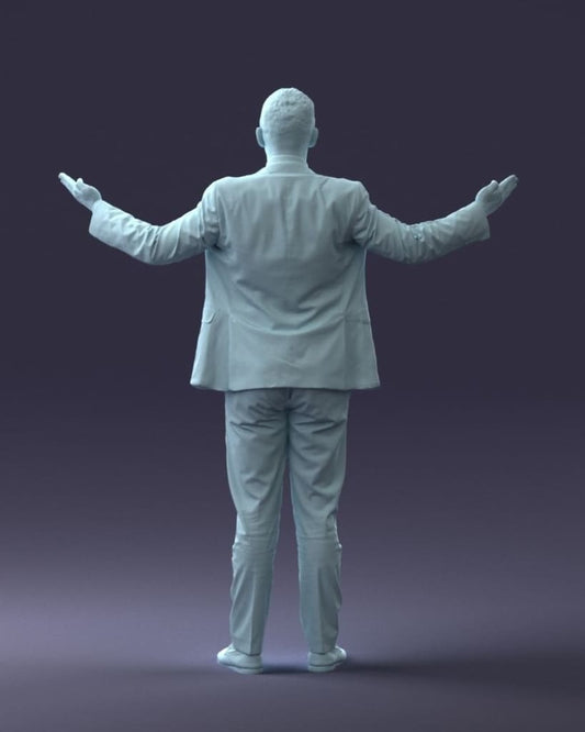 Young Male In Suite Hands Out Surrender/welcome Figure