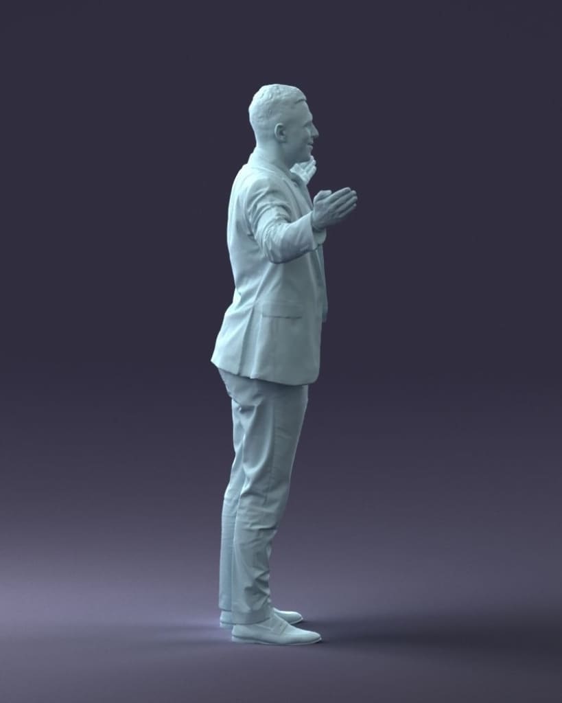 Young Male In Suite Hands Out Surrender/welcome Figure