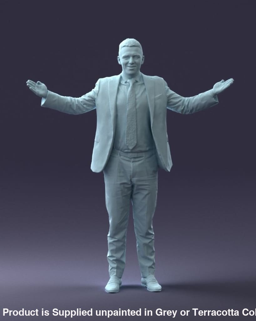 Young Male In Suite Hands Out Surrender/welcome Figure