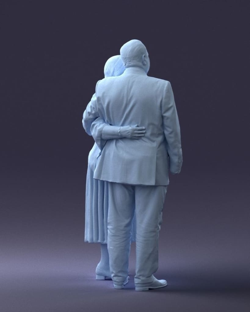 Elderly Couple Male Arm Around Female With Flowers Figure