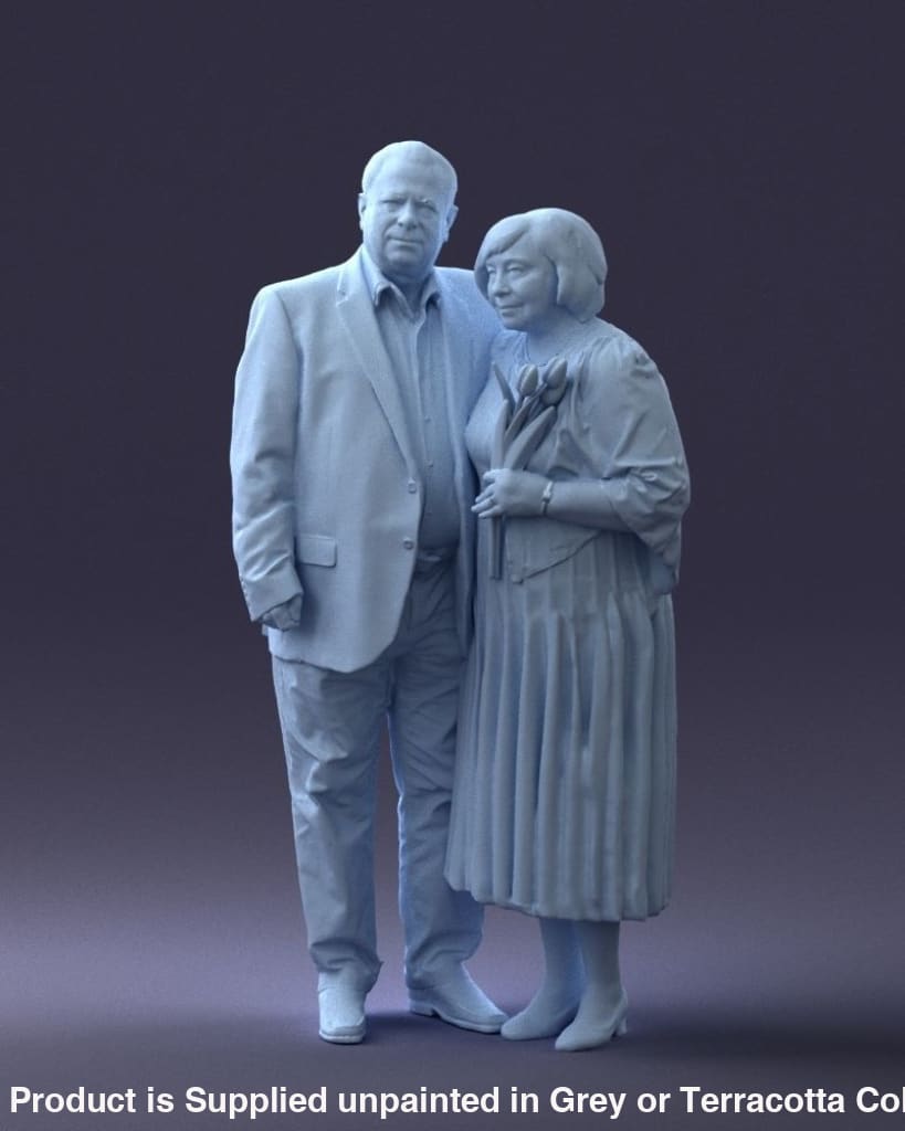 Elderly Couple Male Arm Around Female With Flowers Figure