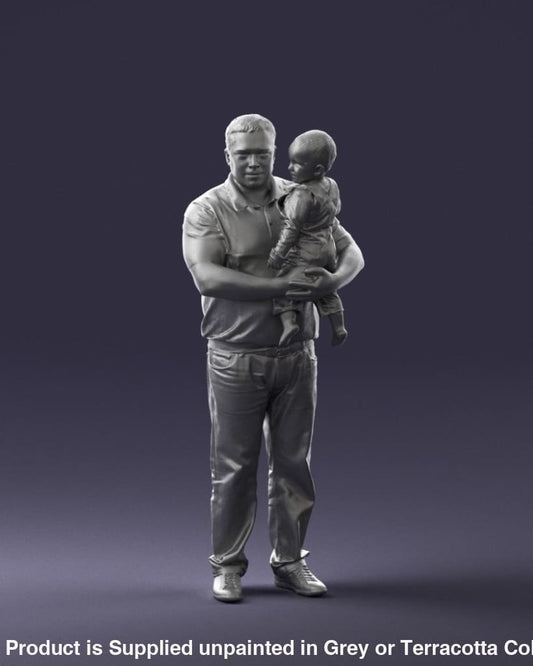 Young Dad With Child In Arms Figure