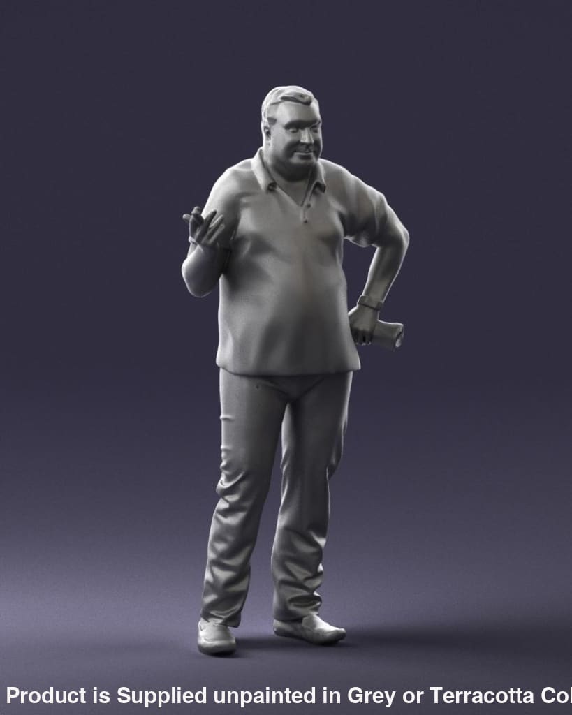 Older Male With Newspaper And Smoking Figure