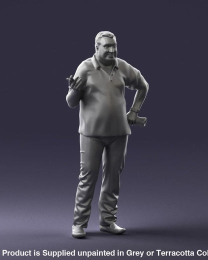 Older Male With Newspaper And Smoking Figure