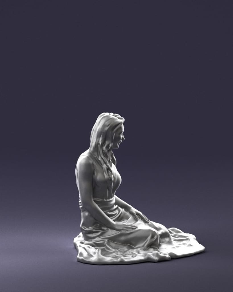 Young Girl In Long Dress Sitting On Floor Figure