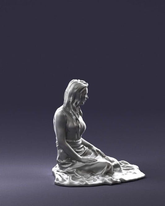 Young Girl In Long Dress Sitting On Floor Figure