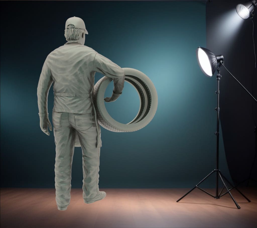 MM1115 Man Carrying Tyres A Figure