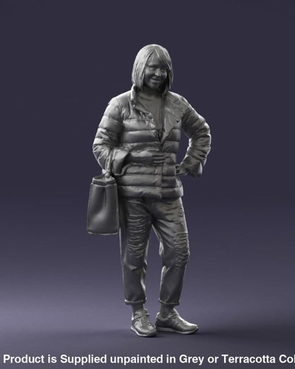 Female Shopper With Bag Gossiping Figure